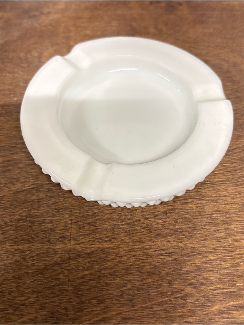 White Milk Glass Ashtray - Textured Hobnail